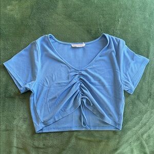 🎇Just Listed🎇 Blue Ruched V-Neck Crop Top